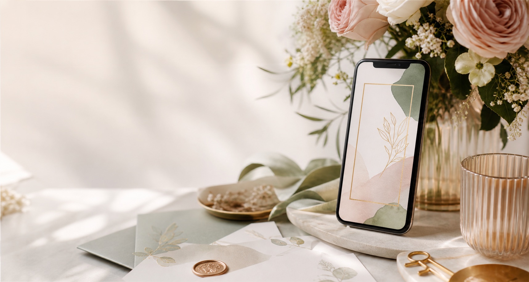 Invitación digital en un móvil con detalles de celebración